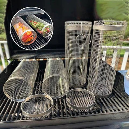 🔥Rolling Grilling Basket with Wooden Handle & Hook (Color Box Packaging)