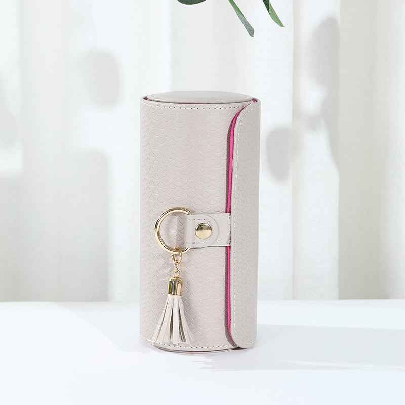 Three Layers Portable Cylindrical Jewelry Organizer Case for Rings, Earrings & Accessories