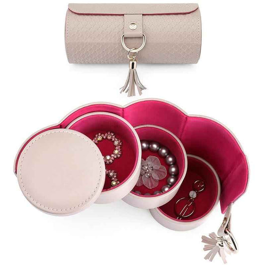 Three Layers Portable Cylindrical Jewelry Organizer Case for Rings, Earrings & Accessories