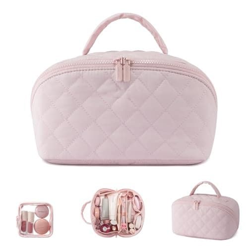 Large Capacity Quilted Makeup Bag – Multifunctional Waterproof Cosmetic Organizer with Handle for Travel & Toiletry Storage
