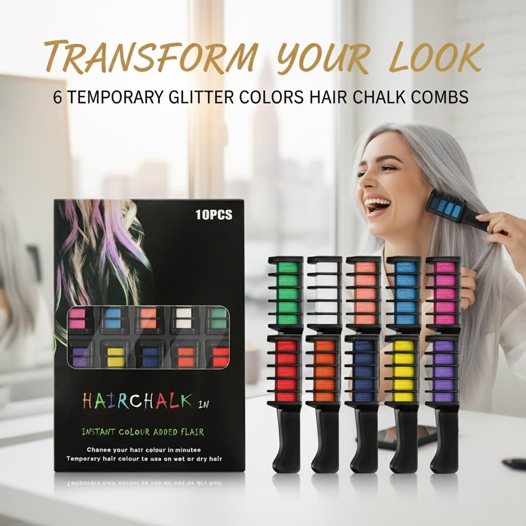 10-Color Hair Dye Comb – Temporary Hair Chalk Set, Vibrant Hair Coloring Sticks
