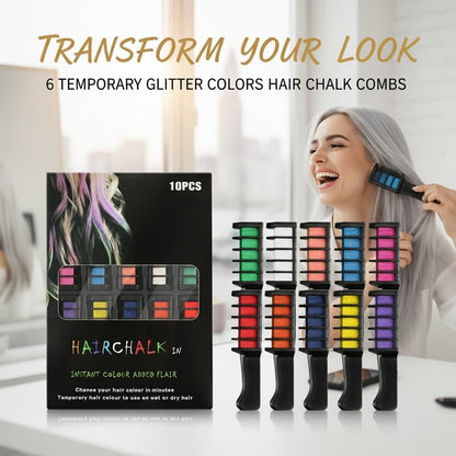 10-Color Hair Dye Comb – Temporary Hair Chalk Set, Vibrant Hair Coloring Sticks