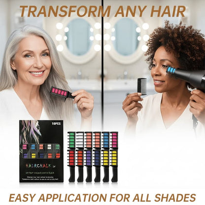 10-Color Hair Dye Comb – Temporary Hair Chalk Set, Vibrant Hair Coloring Sticks
