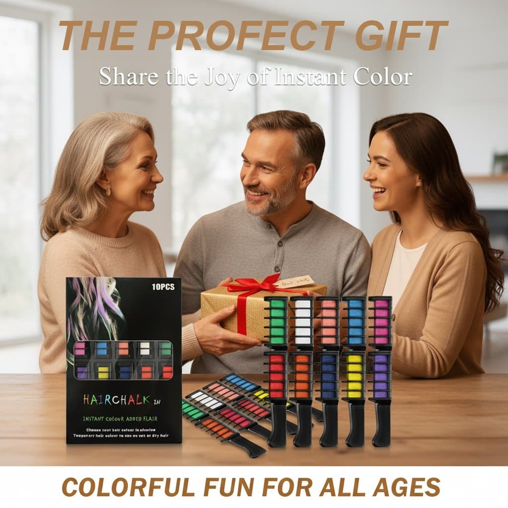 10-Color Hair Dye Comb – Temporary Hair Chalk Set, Vibrant Hair Coloring Sticks