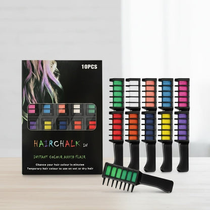 10-Color Hair Dye Comb – Temporary Hair Chalk Set, Vibrant Hair Coloring Sticks