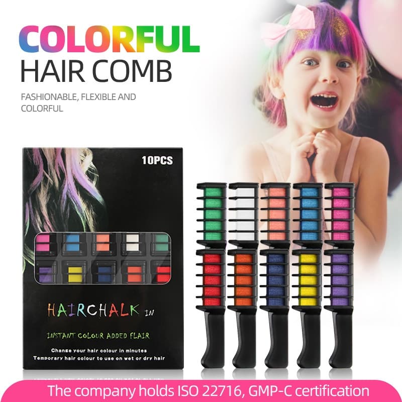 10-Color Hair Dye Comb – Temporary Hair Chalk Set, Vibrant Hair Coloring Sticks