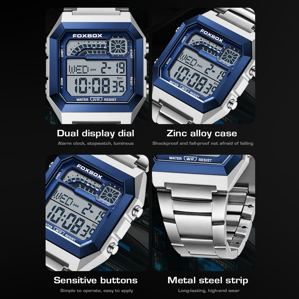 Unisex Square Digital Watch Fashion LED Sports Watch with Calendar and Night Light (Gift Box)