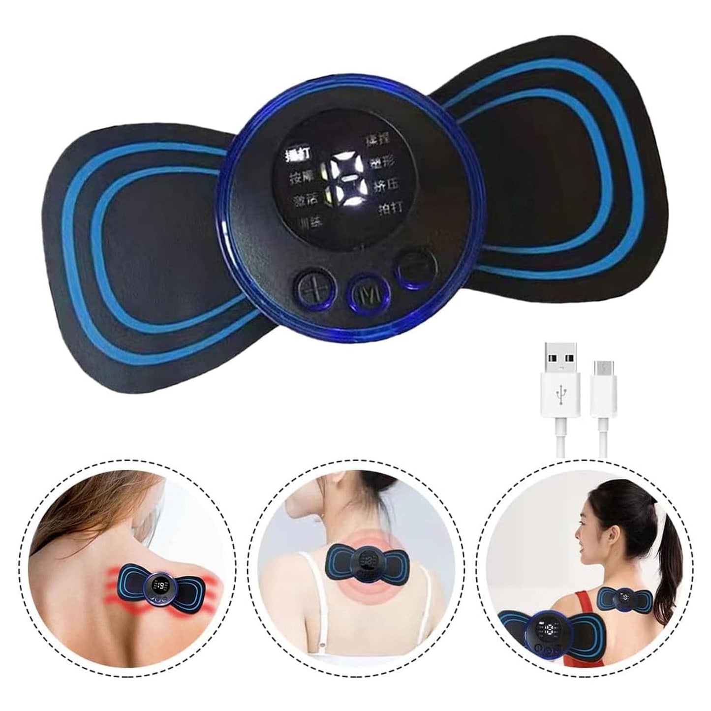 Mini EMS Neck & Shoulder Massager, Portable Pulse Smart Massage Patch, 8 Modes