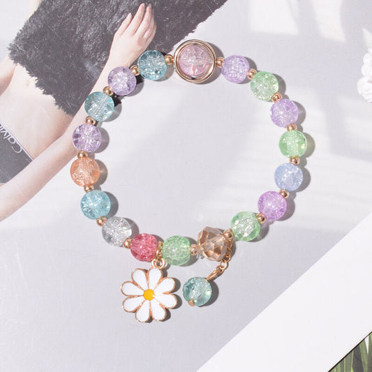 Colorful Beaded Daisy Bracelet Elastic Wristband for Women