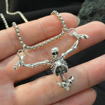 Halloween Gothic Dark Skeleton Pendant Necklace