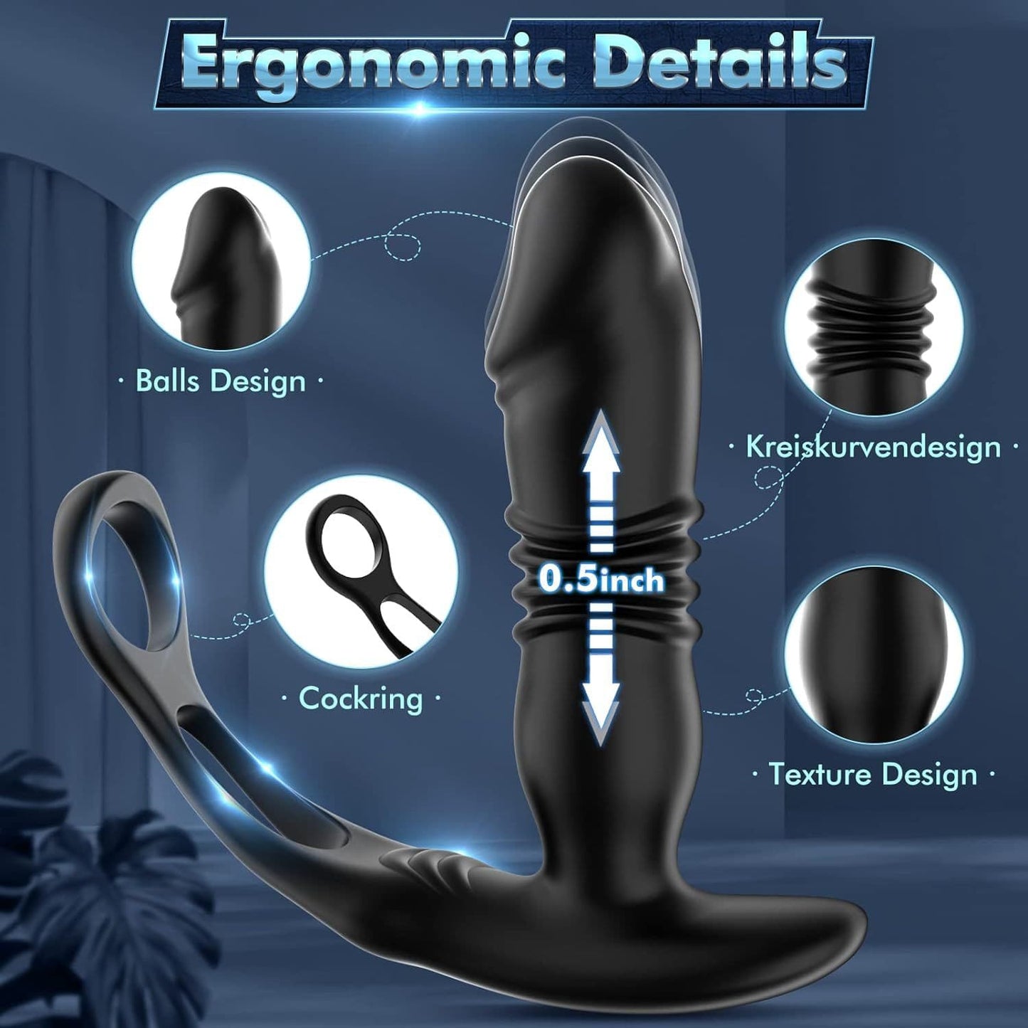 Prostate & Anal Massager with Dildo, Cock Ring APP Controlled Adult Toy for Men