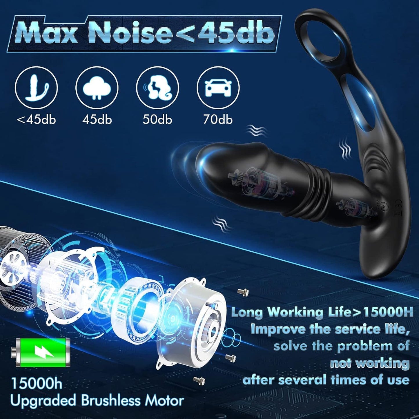 Prostate & Anal Massager with Dildo, Cock Ring APP Controlled Adult Toy for Men