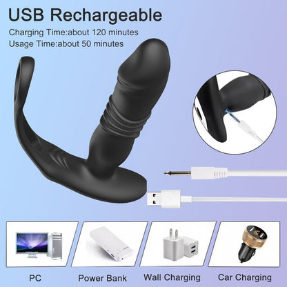 Prostate & Anal Massager with Dildo, Cock Ring APP Controlled Adult Toy for Men