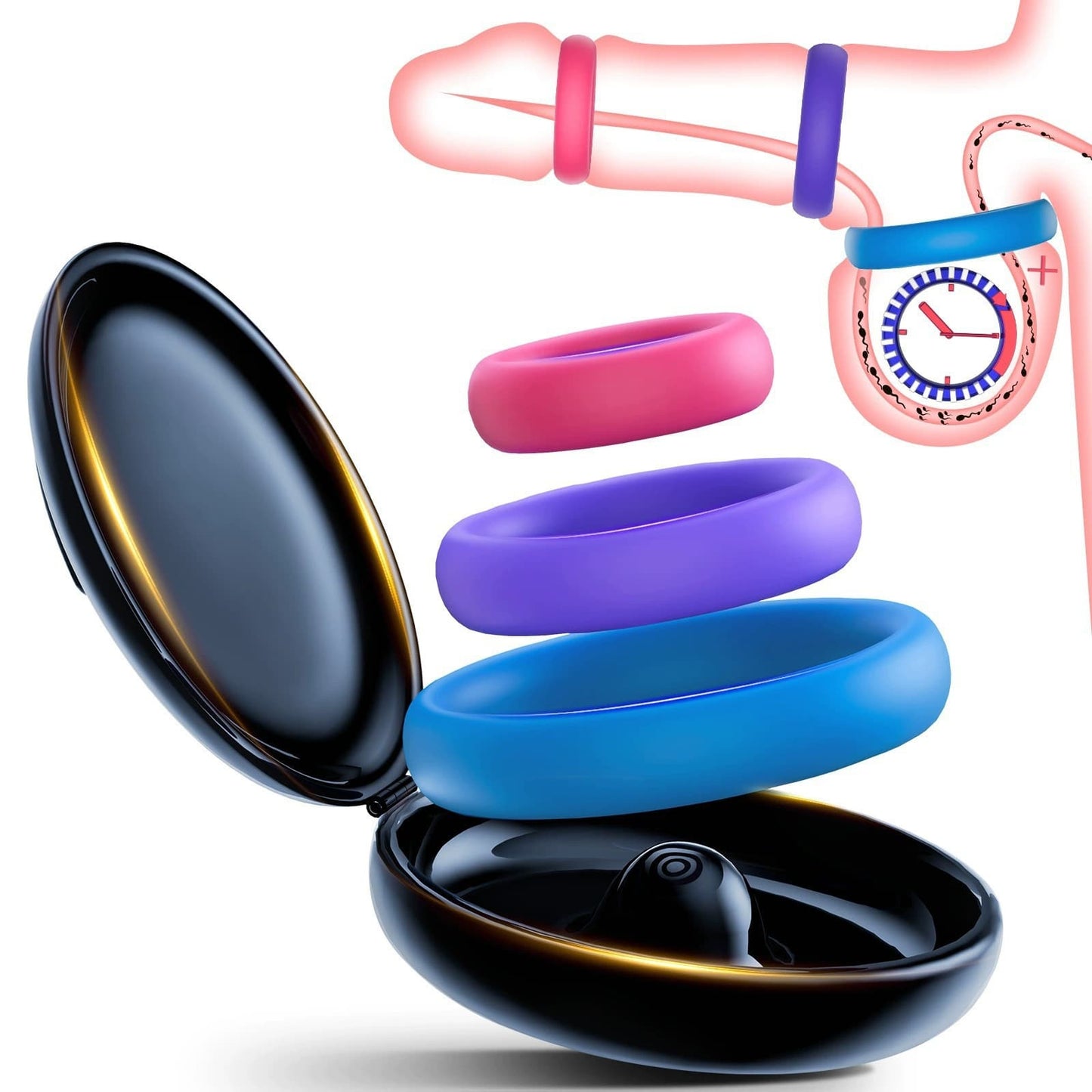 Cock/Penis Ring Men Sex Toys - Colored Tension Silicone Cock Ring Set with 3 Pcs Different Sizes