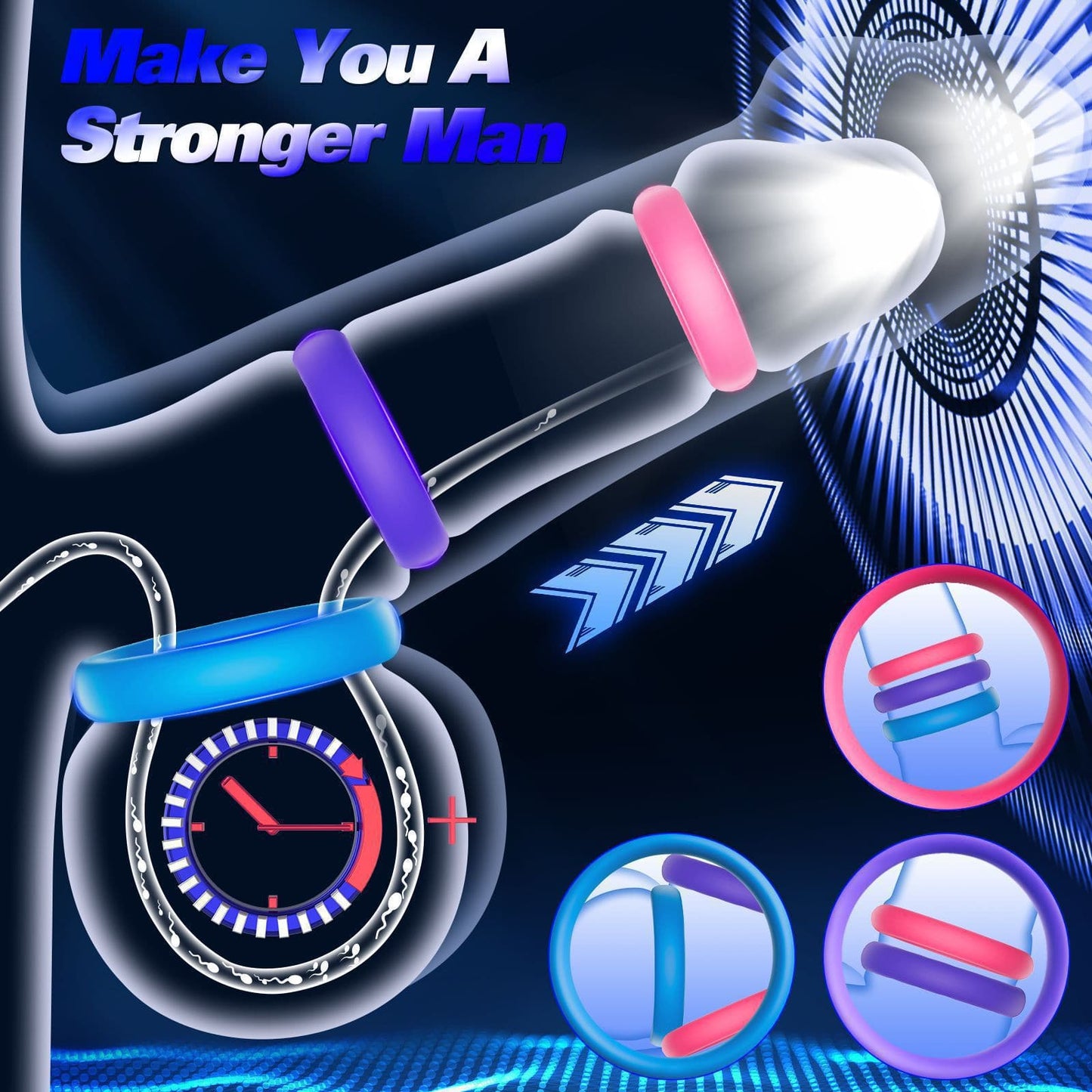 Cock/Penis Ring Men Sex Toys - Colored Tension Silicone Cock Ring Set with 3 Pcs Different Sizes