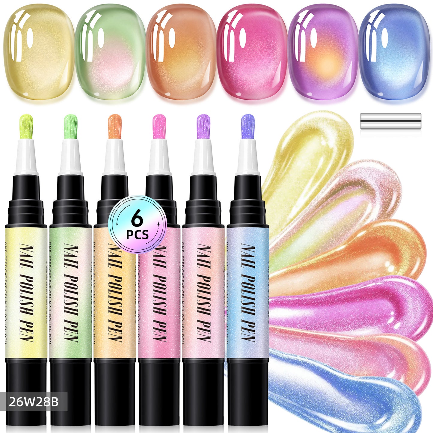 6 Pcs—Crystal Glitter Cat Eye Iridescent Nail Polish Pen