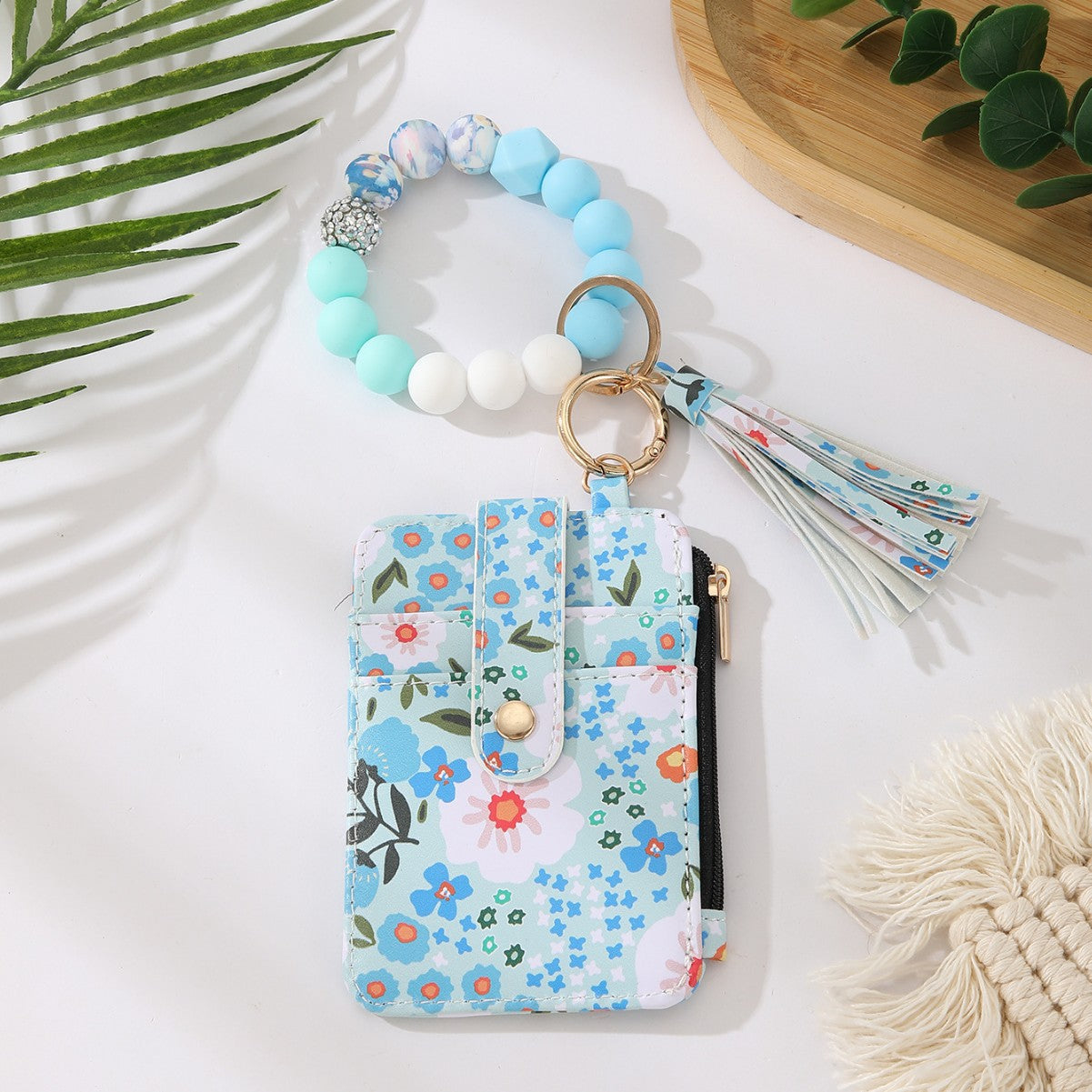 🌸Floral Card Holder & Bracelet Set – Holds ID & Cash, Attach to Bag
