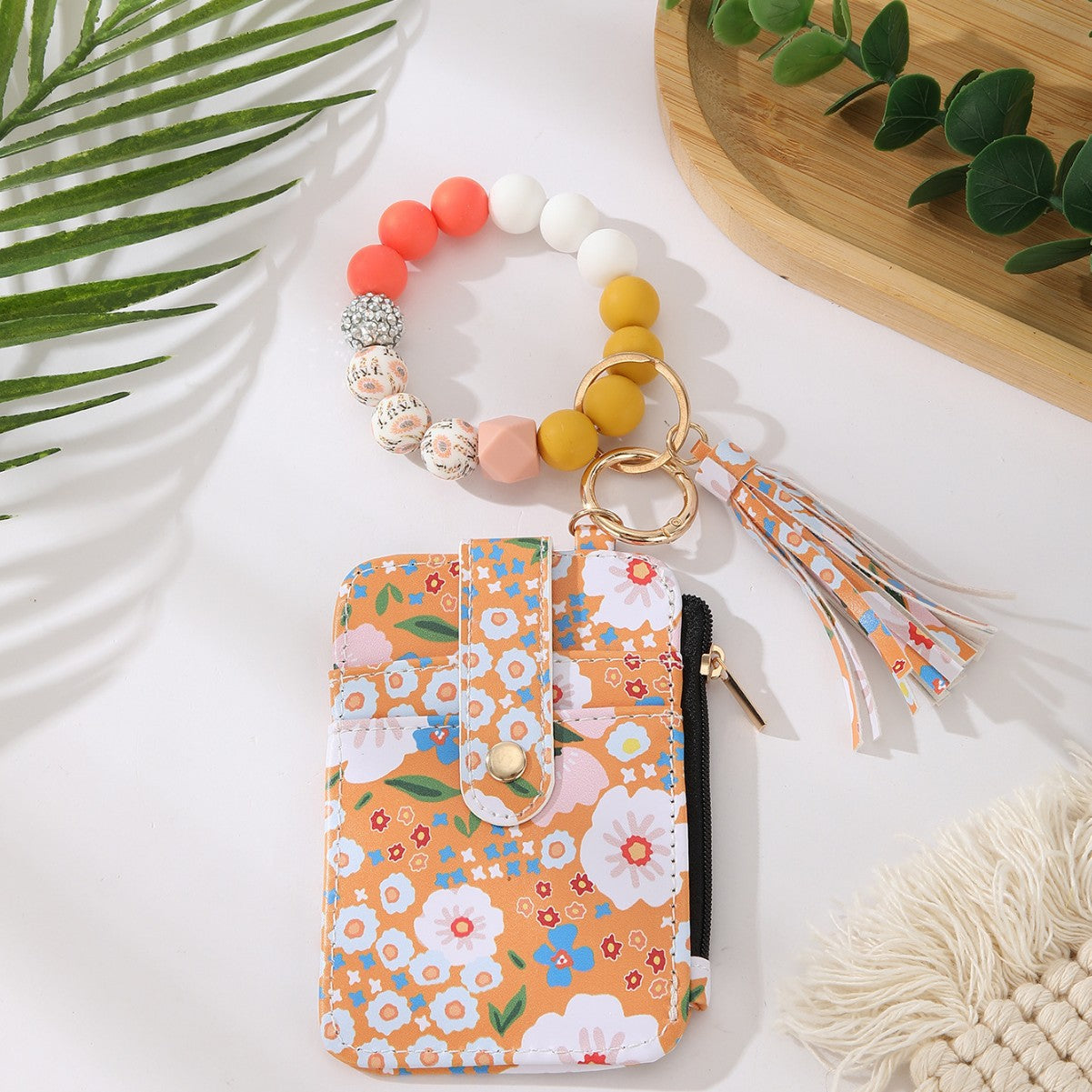 🌸Floral Card Holder & Bracelet Set – Holds ID & Cash, Attach to Bag