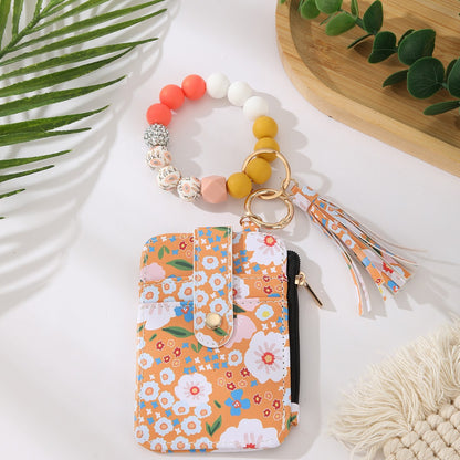 🌸Floral Card Holder & Bracelet Set – Holds ID & Cash, Attach to Bag