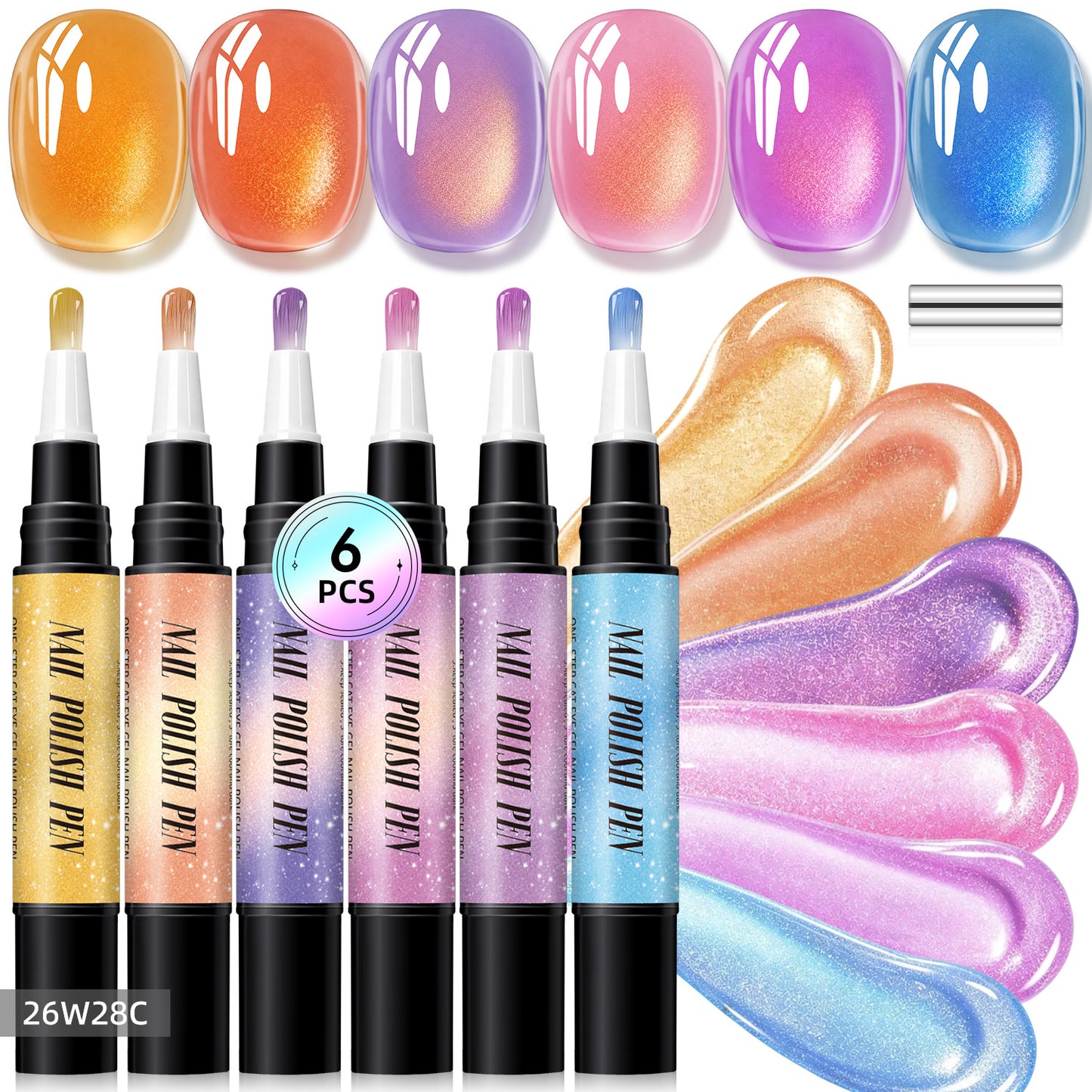 6 Pcs—Crystal Glitter Cat Eye Iridescent Nail Polish Pen