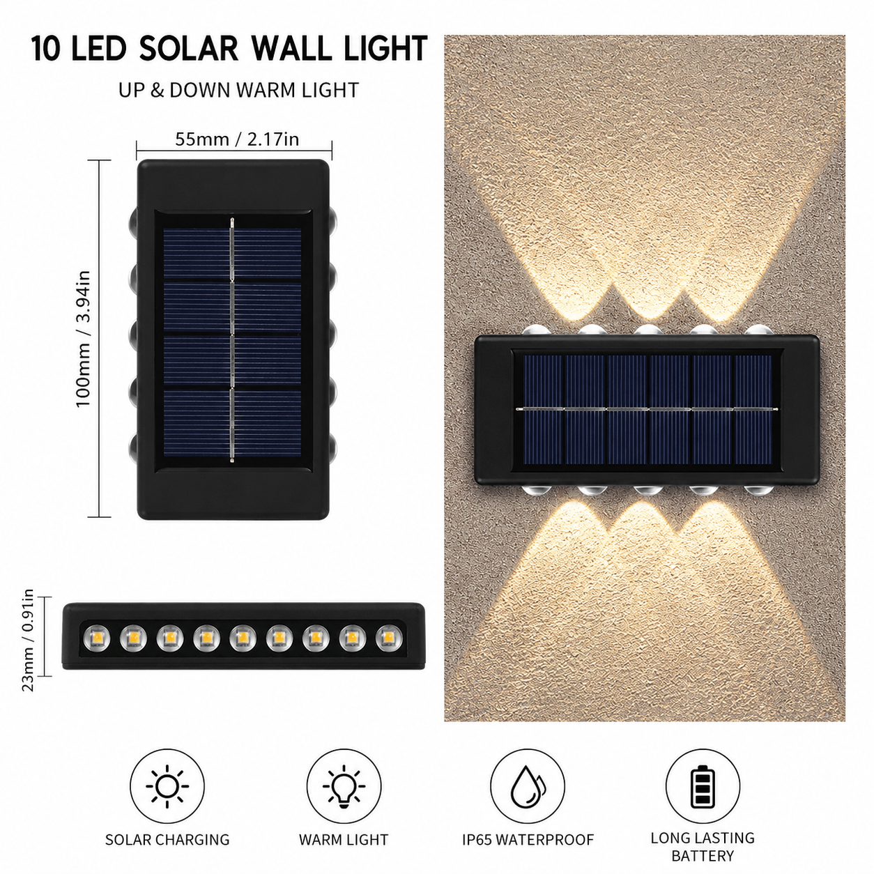 ☀️ Solar Outdoor Wall Light – Wireless, Auto On at Night