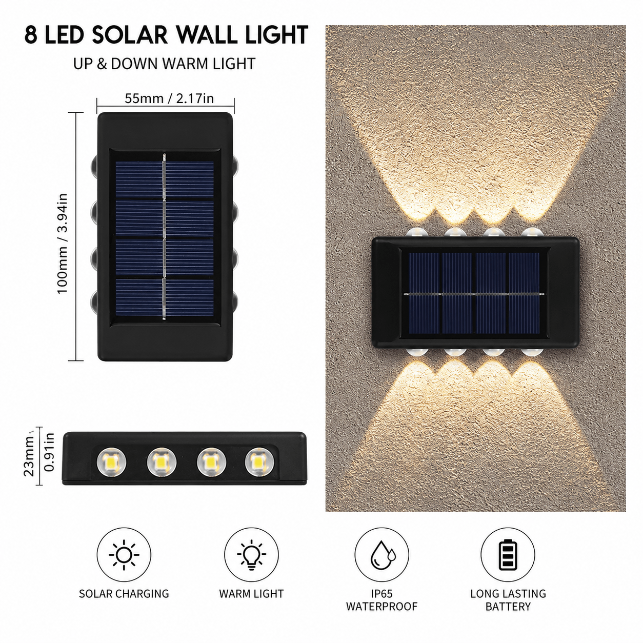 ☀️ Solar Outdoor Wall Light – Wireless, Auto On at Night
