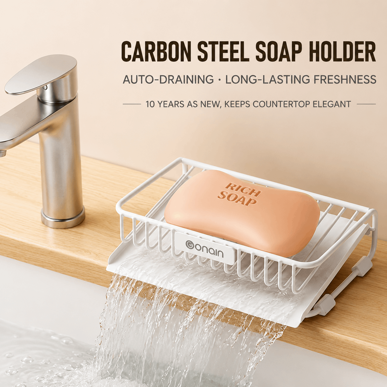 🧊Carbon Steel Countertop Drain Tray – Detachable & Easy to Clean, Rust-Resistant Carbon Steel, Sloped Drainage Prevents Pooling