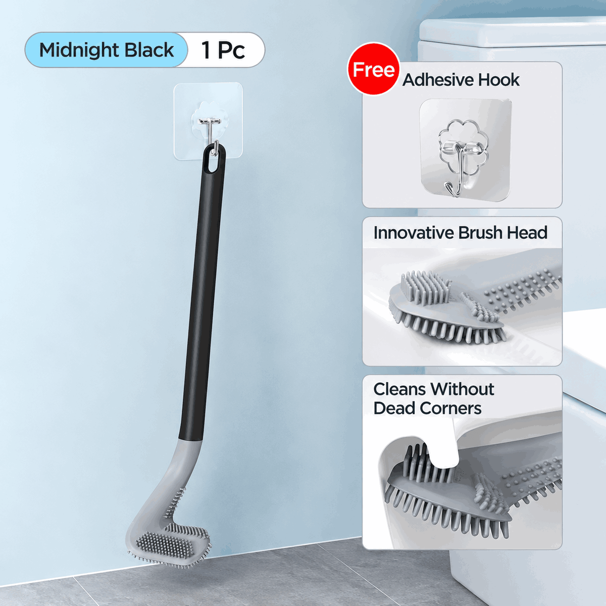 Silicone Toilet Brush – Silicone Head Won't Scratch, Reaches Corners & Gaps