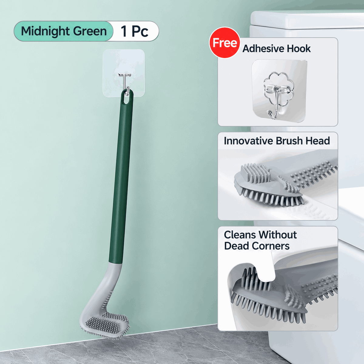 Silicone Toilet Brush – Silicone Head Won't Scratch, Reaches Corners & Gaps