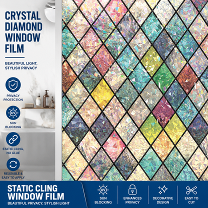 Vintage Printed Window Privacy Film, Static Cling No-Glue Window Sticker, Spray Water Before Application