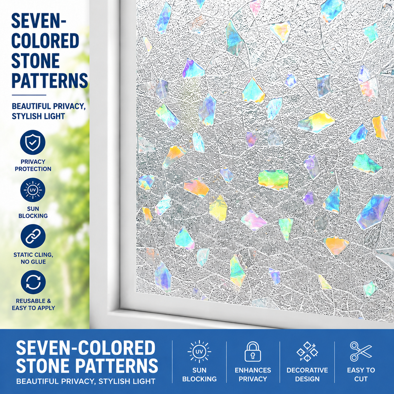 Vintage Printed Window Privacy Film, Static Cling No-Glue Window Sticker, Spray Water Before Application