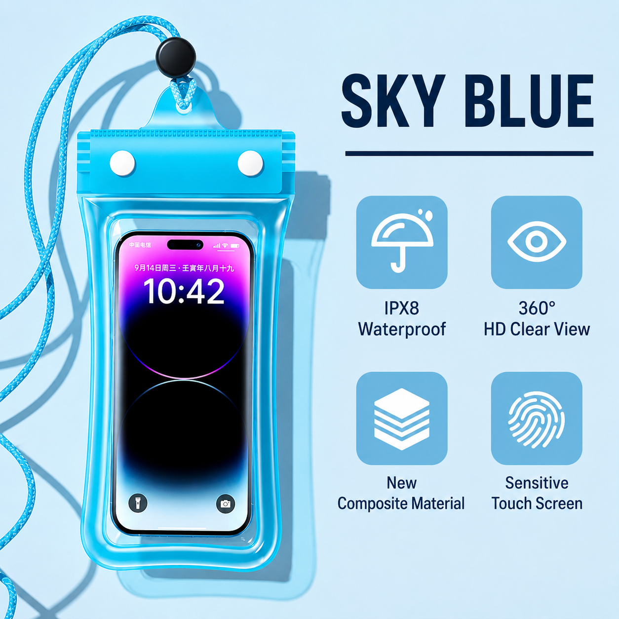 Quadruple-Fold Airbag Sealed Waterproof Phone Pouch with Lanyard – Essential for Swimming & Water Fun