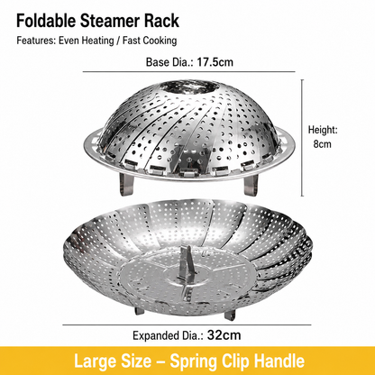 Expandable Stainless Steel Steamer – Steam, Drain, Serve, Store Collapsible Folding Basket for Small Kitchens