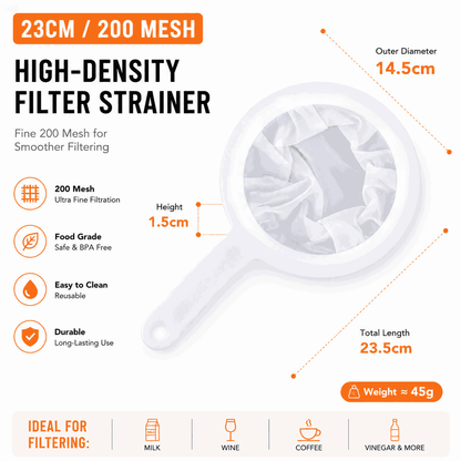 🥣Ultra-Fine Mesh Strainer – with Handle, Fine Filter for Soy Milk, Juice & Blender, Pulp-Free