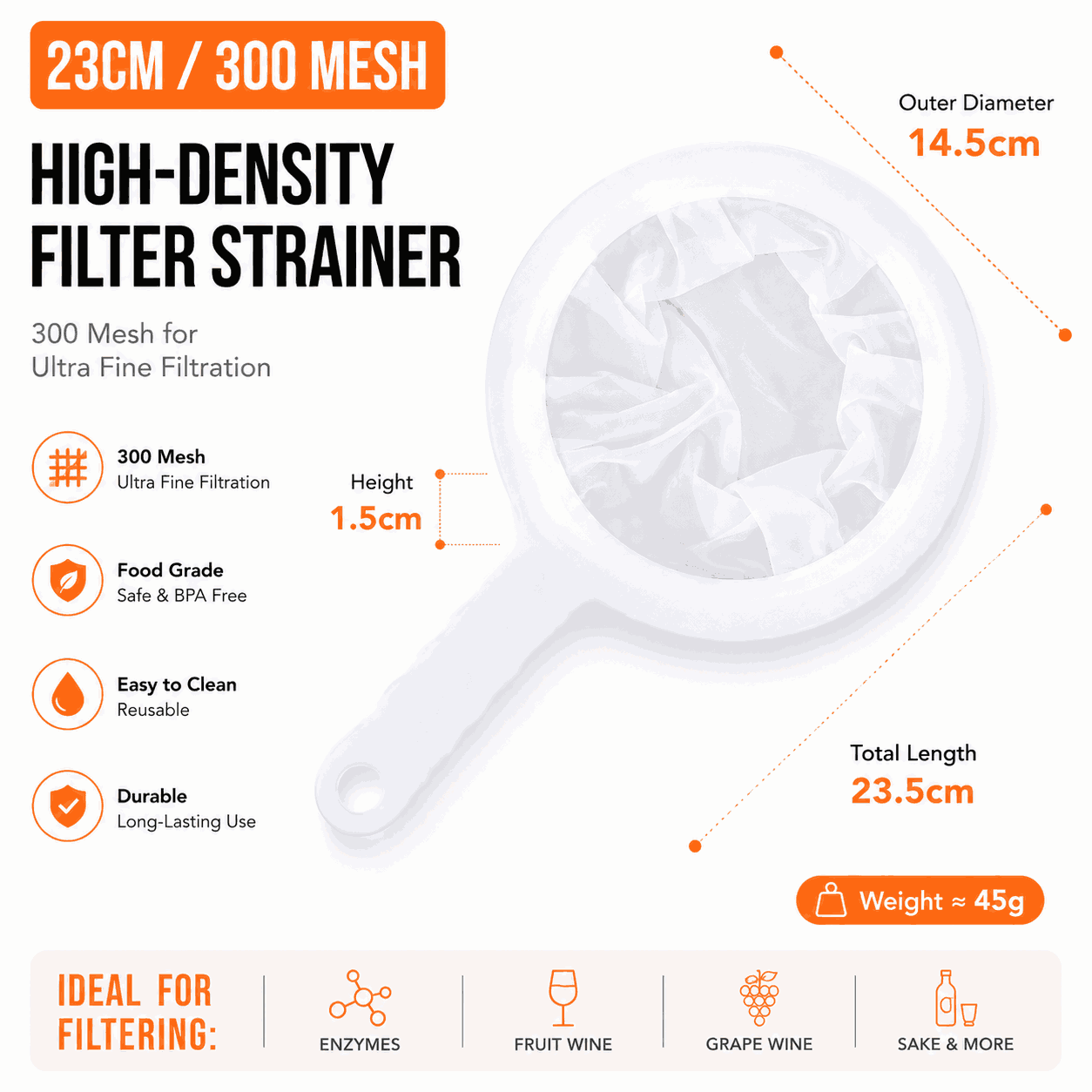 🥣Ultra-Fine Mesh Strainer – with Handle, Fine Filter for Soy Milk, Juice & Blender, Pulp-Free