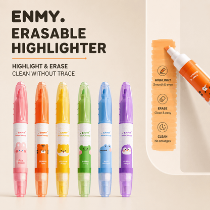 🖍️ENMY Erasable Morandi Highlighters – Pastel Macaron Colors, Large Capacity, Smudge-Free Note-Taking Essential