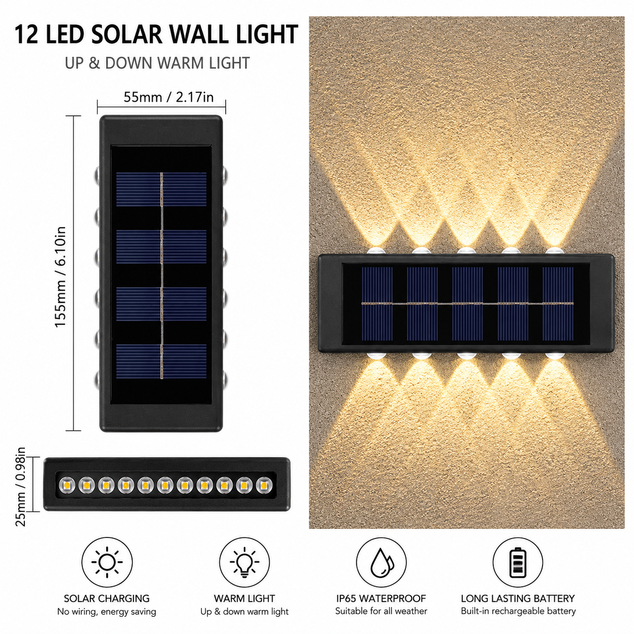 ☀️ Solar Outdoor Wall Light – Wireless, Auto On at Night