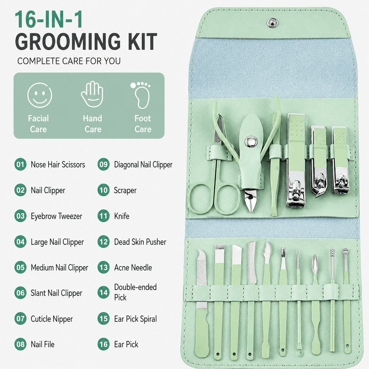 16-Piece Nail Care Set – Complete for Family, All in One Box