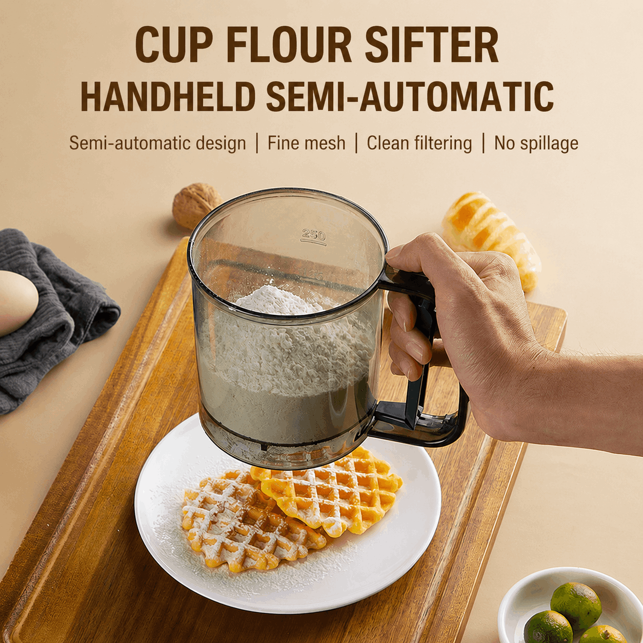 Semi-Automatic Sifter – Press to Sift, Easy for Flour & Spices