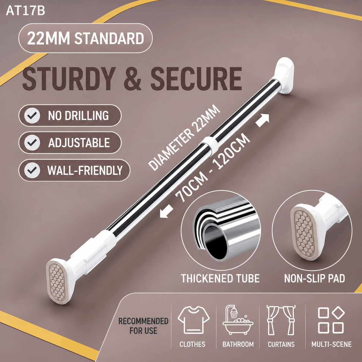 Tension Rod – No-Drill for Curtains & Clothes