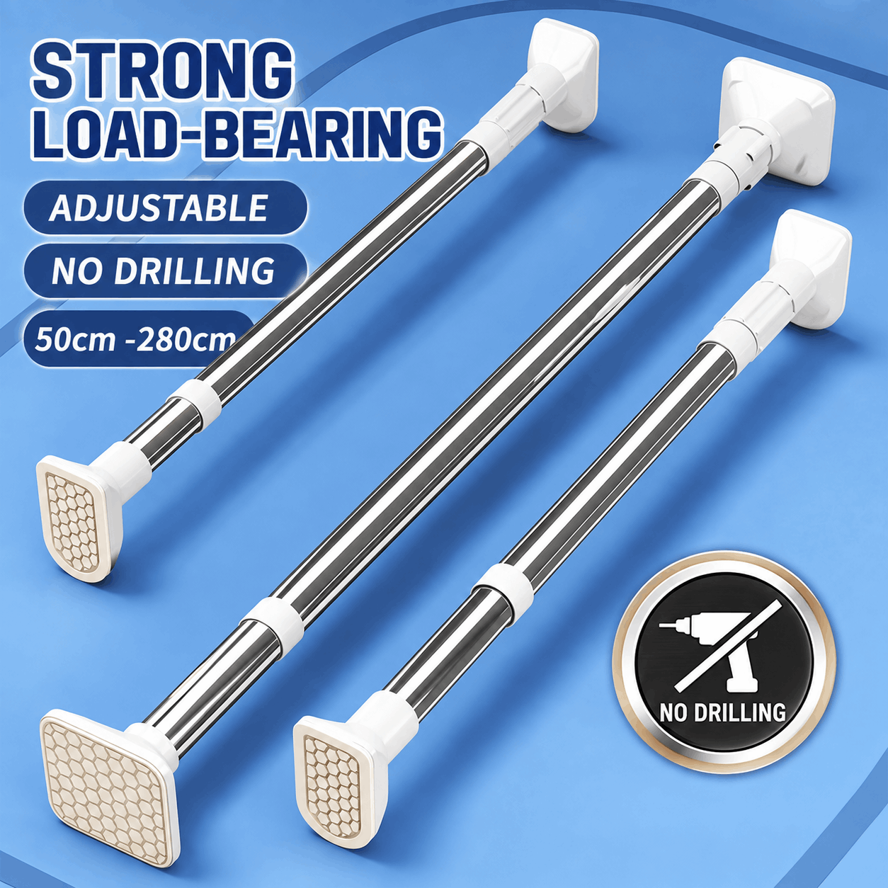 Tension Rod – No-Drill for Curtains & Clothes
