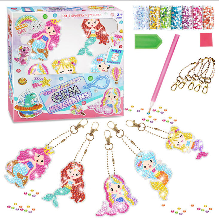 Kids DIY Diamond Painting Cartoon Keychain Charm, Acrylic Hanging Decor