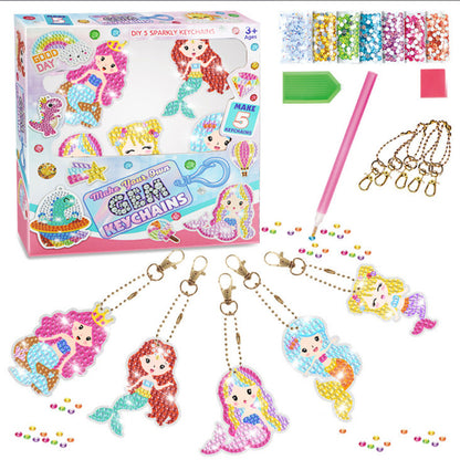 Kids DIY Diamond Painting Cartoon Keychain Charm, Acrylic Hanging Decor