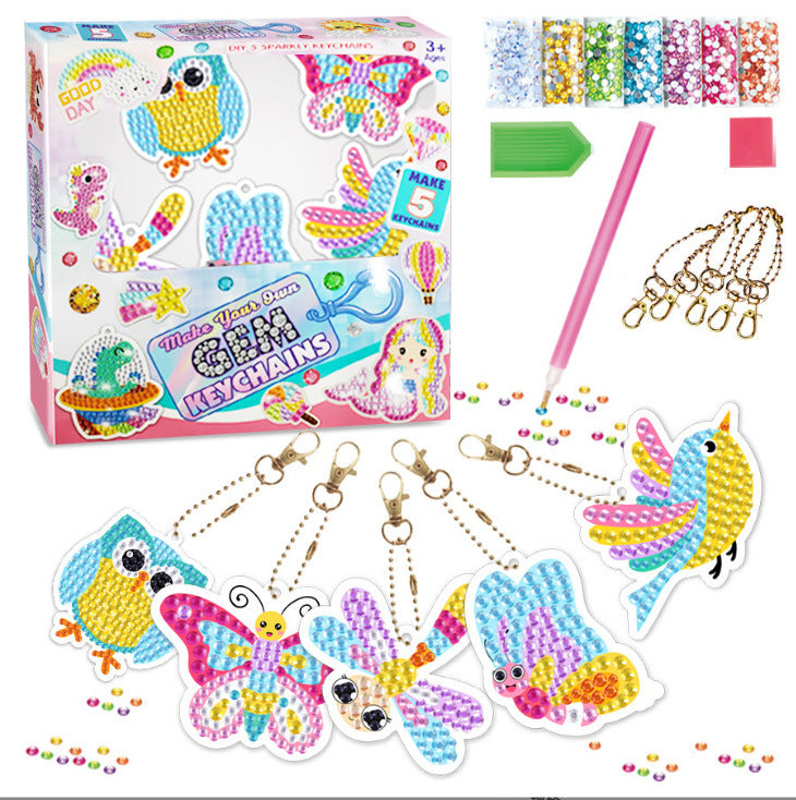 Kids DIY Diamond Painting Cartoon Keychain Charm, Acrylic Hanging Decor