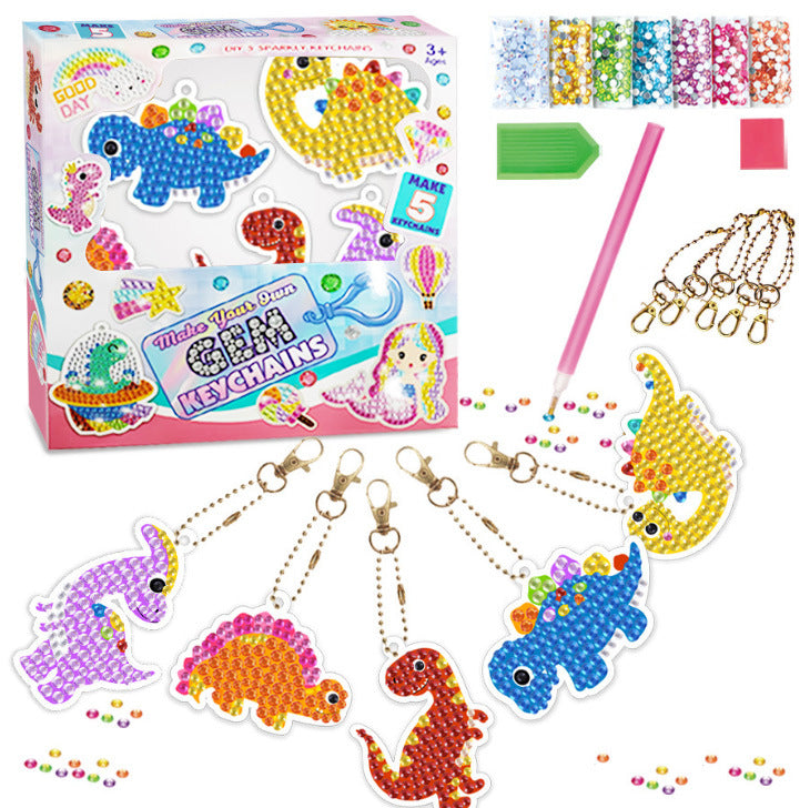 Kids DIY Diamond Painting Cartoon Keychain Charm, Acrylic Hanging Decor