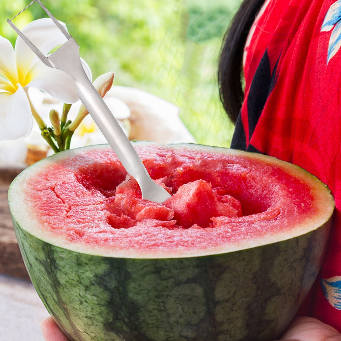 Watermelon Fork Slicer Cutter Slicer Tool, 2-in-1 Stainless Steel Fruit Cutter