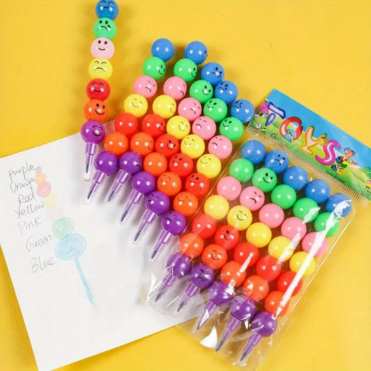 【5 PCS】Colorful Cartoon Face Crayons – Fun Gourd-Shaped Design