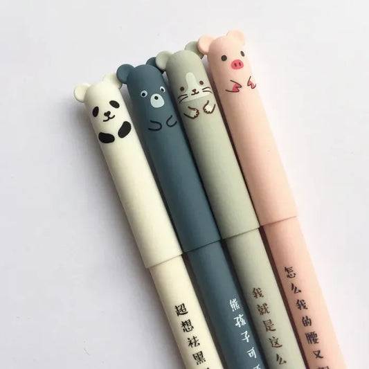 4 Pcs/Set Best Japanese Erasable 0.35 mm Gel Pen Kawaii Pig Bear Cat and Mouse