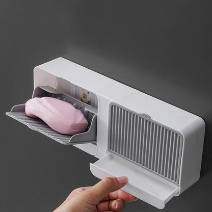 Wall-Mounted Flip-Top Soap Box – Drainable & No-Drill