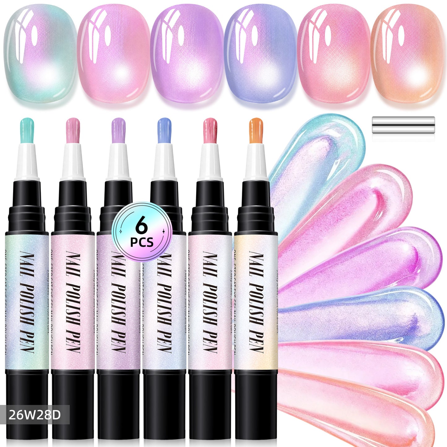 6 Pcs—Crystal Glitter Cat Eye Iridescent Nail Polish Pen